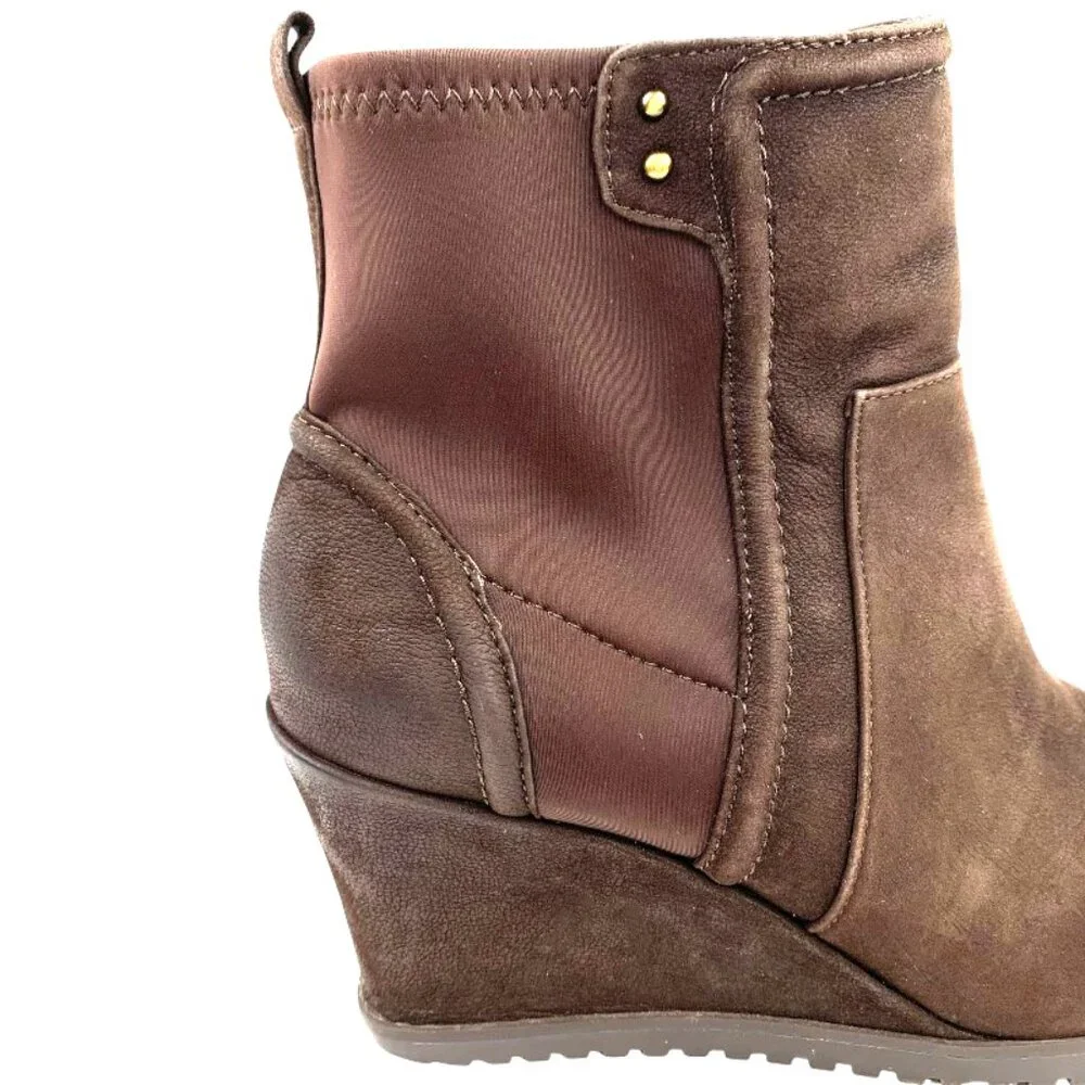 TARYN‎ ROSE Beula Cocoa Nubuck Zip Wedge Booties
